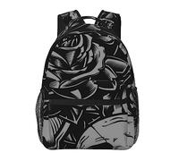 Ahdyr Bolsas de libros de hombro Antirrobo Multiusos Mochila de gran capacidad Sugur Skull Rose Flower Art Travel Mochila de senderismo con cremalleras suaves
