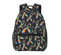 Ahdyr Bolsas de libros de hombro Mochila antirrobo multipropósito de gran capacidad Rompecabezas colorido Cinta de concientización sobre el autismo Mochila de viaje negra con cremalleras suaves