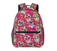 Ahdyr Bolsas de libros de hombro Mochila antirrobo multipropósito de gran capacidad The Dead Sugar Skull Pink Art Travel Mochila de senderismo con cremalleras suaves
