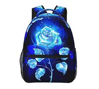 Ahdyr Burning Blue Rose Art Bolsas de hombro para libros Poliéster duradero Multiusos Antirrobo Bolsa de mano Mochila de gran capacidad para viajes Senderismo y acampada
