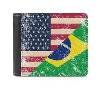 Ahdyr Cartera de Cuero para Hombre con Bandera Vintage de EE. UU. y Brasil, Billetera Delgada Plegable con Clip para Dinero y Tarjetero.