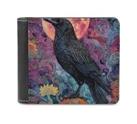 Ahdyr Cartera Plegable de Cuero Mystical Ravens Moon para Hombre, con Clip para Billetes Delgado de Viaje y Bolsillo para 6 Tarjetas