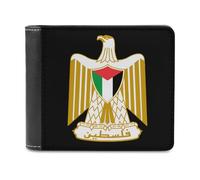 Ahdyr Cartera Plegable para Hombre con el Escudo de Armas de Palestina, Estampada por una Sola Cara, Delgada, con Capacidad para 6 Tarjetas, Monedero de Cuero con Clip para Billetes.
