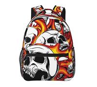 Ahdyr Cool Skull Fire Head Skeleton Flame Flaming Hombro Bolsas para libros Poliéster duradero Multiusos Antirrobo Bolsa de mano Gran capacidad Viajes Senderismo Camping Mochila