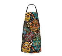 Ahdyr Delantales mexicanos de calaveras de azúcar para mujeres y hombres, divertidos delantales impermeables para chef de cocina con 2 bolsillos, delantal ajustable para cocinar, hornear, dibujar