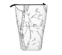 Ahdyr Estuche para lápices, Lindo Estuche para lápices de pie, Estuche retráctil para lápices, Bolsa organizadora de papelería Grey Woods and Birds