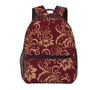Ahdyr Flower Maroon Gold Floral Classy Burgundy Antique Art Daypack Mochila Poliéster duradero Antirrobo Mochila multiusos Gran capacidad Viajes Senderismo Camping Mochila con cremalleras suaves