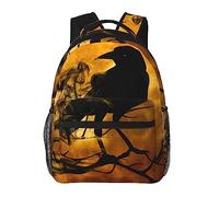 Ahdyr Full Moon Black Crow Raven Bird Art Daypack Mochila Durable Poliéster Multipropósito Antirrobo Bandolera Gran capacidad Gimnasio Senderismo al aire libre Mochila con cremalleras suaves