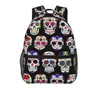 Ahdyr Hombres Mujeres Ligero Día de los muertos Sugar Skull Flower Art Mochila Bolsa de transporte de gran capacidad con correas acolchadas para deportes Trabajo Caminar Ciclismo