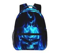 Ahdyr Hombres Mujeres Ligero Flaming Blue Cool Skull Art Mochila informal Mochila de gran capacidad con correas acolchadas para gimnasio Viajes Caminar Ciclismo