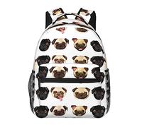 Ahdyr Hombres Mujeres Ligero Lindo Divertido Pug Dog Mochila Mochila de gran capacidad con cremalleras suaves para gimnasio Negocios Correr