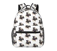Ahdyr Hombres Mujeres Poliéster duradero Cute Pug Dog Art Mochila informal Gran capacidad Bolsa de transporte con correas de hombro ajustables para acampar Trabajo Correr
