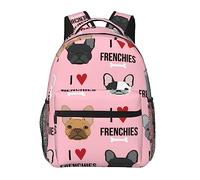 Ahdyr Hombres Mujeres Poliéster duradero I Love French Bulldogs Art Mochila Mochila de gran capacidad con cremalleras suaves para escalar Picnic Bicicleta