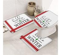 Ahdyr Juego de 3 alfombras de baño, Alfombrilla Hello Winter Merry Christmas, Lindo árbol de Navidad, ultrasuave, Antideslizante, de Contorno y Tapa para bañera, Ducha y Cuarto de baño