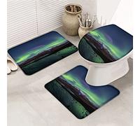 Ahdyr Juego de 3 Alfombrillas de baño AlaskaAurora Onora Mysterious Green Moon Night Beauty Stars Alfombrilla de Contorno ultrasuave y Tapa para bañera, Ducha y Cuarto de baño.