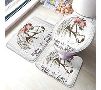 Ahdyr Juego de 3 Alfombrillas de baño Florales, diseño de Hojas de pájaros, Color de la Selva, Pino Natural, Primavera, pétalos de Animales, Alfombrillas para baño, Alfombra Absorbente antidesliza