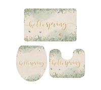 Ahdyr Juego de alfombras de baño de 3 Piezas Alfombra Hello Spring Vintage Flores moradas Hojas Mariposa Alfombra Suave Antideslizante Alfombra de Contorno y Cubierta de Tapa para bañera D
