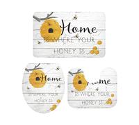 Ahdyr Juego de alfombras de baño de 3 Piezas Alfombra Home is Where Your Honey is A Honeycomb on White Vintage Wood Grain Alfombra Suave Antideslizante Alfombra de Contorno y Cubierta de t