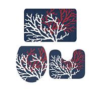 Ahdyr Juego de alfombras de baño de 3 Piezas Alfombra Simple Modern Summer Marine Life Coral Blue Alfombra Antideslizante Suave Alfombra de Contorno y Cubierta de Tapa para bañera Ducha y