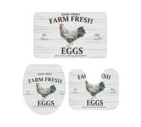 Ahdyr Juego de alfombras de baño de 3 Piezas Alfombra Vintage Country Farm Rooster en Grano de Madera Alfombra Suave Antideslizante Alfombra de Contorno y Cubierta de Tapa para bañera Duch