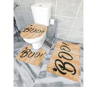 Ahdyr Juego de alfombras de baño de 3 Piezas Alfombrilla de baño Happy Halloween Boo Spider Retro Grano de Madera Alfombrilla de Contorno Ultra Suave Cubierta de Tapa para bañera Ducha Baño-