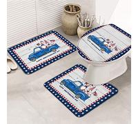 Ahdyr Juego de alfombras de baño de 3 Piezas Alfombrilla de baño Happy Independence Day Free Gnomes Truck Tablero de Madera Borde de Pentagrama Alfombrilla Antideslizante Ultra Suave Alfombrilla d