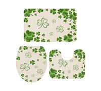 Ahdyr Juego de alfombras de baño de 3 Piezas Alfombrilla de baño Happy St. Patrick's Day Irish Green Lucky Clover Alfombra Suave Antideslizante Alfombrilla de Contorno y Cubierta de Tapa para bañe