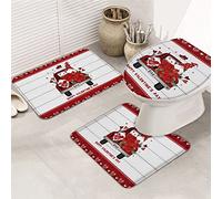 Ahdyr Juego de alfombras de baño de 3 Piezas Alfombrilla de baño Happy Valentine's Day Sweet Dwarf Be Mine Truck Love Red Plaid Wood Grain Ultra Soft Antideslizante Alfombra Alfombrilla de contorn