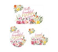 Ahdyr Juego de alfombras de baño de 3 Piezas Alfombrilla de baño Hello Beautiful Happy Spring Flores Rojas Rosas Alfombra Suave Antideslizante Alfombrilla de Contorno y Cubierta de Tapa para bañer