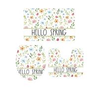 Ahdyr Juego de alfombras de baño de 3 Piezas Alfombrilla de baño Pascua Hello Spring Acuarela Flores Coloridas Alfombra Suave Antideslizante Alfombrilla de Contorno y Cubierta de Tapa para bañera