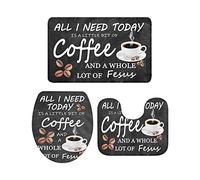 Ahdyr Juego de alfombras de baño de 3 Piezas Alfombrilla de baño Retro Farmhouse Coffee Bean All I Need Today is A Little bit of Coffee Alfombra Suave Antideslizante Alfombrilla de Contorno y cubi