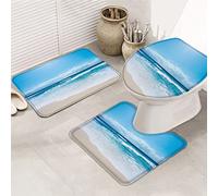 Ahdyr Juego de alfombras de baño de 3 Piezas Alfombrilla de Ocean Coastal Sun Rays Clear Waves Blue Sky Clouds Alfombrilla de Contorno Ultra Suave y Cubierta de Tapa para bañera, Ducha y baño-