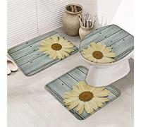 Ahdyr Juego de alfombras de baño de 3 Piezas Alfombrilla Elegante Little Daisy Retro Grano de Madera de Contorno Ultra Suave y Cubierta de Tapa para bañera Ducha y baño-