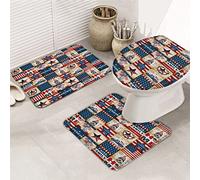 Ahdyr Juego de alfombras de baño de 3 Piezas, Alfombrilla Freedom Patriotic Memorial Day Gnomes Pentagram Truck Plaid, de Contorno ultrasuave y Tapa para bañera, Ducha y Cuarto de baño