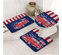 Ahdyr Juego de alfombras de baño de 3 Piezas Alfombrilla Happy 4th of July Memorial Day Truck Independence Day Pentagram Bandera de EE. UU. de Contorno Ultra Suave y Cubierta de Tapa p