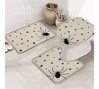 Ahdyr Juego de alfombras de baño de 3 Piezas Alfombrilla Happy Halloween Scary Big Spider Cute Pentagram Purple Border Ultra Soft Contour Mat & Tapa para bañera, Ducha y baño-