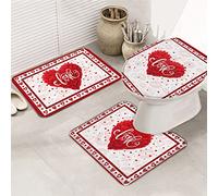 Ahdyr Juego de alfombras de baño de 3 Piezas Alfombrilla Happy Valentine's Day Funny Cute Love Sexy Lip Sweet Love Check Border Ultra Suave Antideslizante Alfombrilla de contor