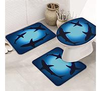 Ahdyr Juego de alfombras de baño de 3 Piezas Alfombrilla Mysterious Blue Seabed Underwater Shark Silhouette Black Ultra Soft Contour Mat & Tapa para bañera, Ducha y baño-