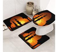 Ahdyr Juego de alfombras de baño de 3 Piezas Alfombrilla Red Beautiful Evening Sunset Castle Building Golden Sun de Contorno Ultra Suave y Cubierta de Tapa para bañera, Ducha y baño-