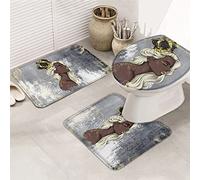 Ahdyr Juego de alfombras de baño de 3 Piezas Juego de Alfombrillas de baño Black Queen Girl Estilo de Arte contemporáneo Abstracto Juego de Alfombrillas Antideslizantes súper Suaves con Tapa de in