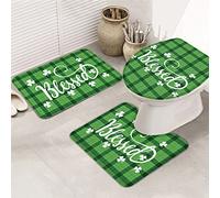Ahdyr Juego de alfombras de baño de 3 Piezas Juego de Alfombrillas de baño Happy St. Patrick's Day Lucky Shamrock Blessed Fresh Green Plaid Juego de Alfombrillas Antideslizantes súper Suaves con t