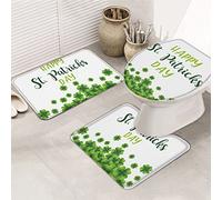 Ahdyr Juego de alfombras de baño de 3 Piezas Juego de Alfombrillas de baño Happy St. Patrick's Day Lucky Shamrock Fresh Clover Blessed Juego de Alfombrillas Antideslizantes súper Suaves con Tapa d