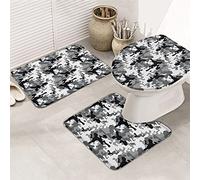 Ahdyr Juego de Alfombrillas de baño de 3 Piezas Alfombrilla Camuflaje Gris Guapo Mighty Estilo Militar de Contorno Ultra Suave y Cubierta de Tapa para bañera Ducha y Cuarto de baño-