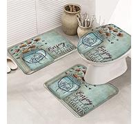 Ahdyr Juego de Alfombrillas de baño de 3 Piezas, Alfombrilla de baño con diseño de Girasol rústico Floral Enjoy The Little Things, Alfombrilla Antideslizante ultrasuave, Alfombrilla de Contorno y