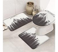 Ahdyr Juego de Alfombrillas de baño de 3 Piezas Alfombrilla de baño Dense Evergreen Fir Adventure Ilustración de Arte en Blanco y Negro Alfombrilla de Contorno ultrasuave y Cubierta de Tapa para ba