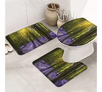 Ahdyr Juego de Alfombrillas de baño de 3 Piezas Alfombrilla de baño Dreamy Purple Flower Golden Warm Sunshine Beautiful Landscape Alfombrilla de Contorno ultrasuave y Tapa para bañera, Ducha y cuar