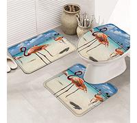 Ahdyr Juego de Alfombrillas de baño de 3 Piezas Alfombrilla de baño Flamingo on The Beach and Sky Waves Alfombrilla Antideslizante ultrasuave Alfombrilla de Contorno y Cubierta de Tapa para bañera