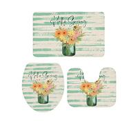 Ahdyr Juego de Alfombrillas de baño de 3 Piezas Alfombrilla de baño Hello Spring Margaritas y hortensias Alfombrilla Antideslizante Suave Alfombrilla de Contorno y Cubierta de Tapa para bañera Duc