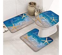 Ahdyr Juego de Alfombrillas de baño de 3 Piezas Alfombrilla de baño Summer Beach is My Happy Place Starfish Blue Gradient Retro Wood Plank Alfombrilla Antideslizante ultrasuave Alfombrilla de Cont