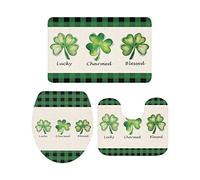 Ahdyr Juego de Alfombrillas de baño de 3 Piezas Alfombrilla Día de San Patricio Lucky Charmed Blessed Green Shamrock Suave Antideslizante Alfombrilla de Contorno y Cubierta de